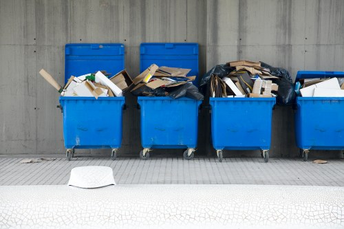 Central London business district with waste bins and recycling facilities